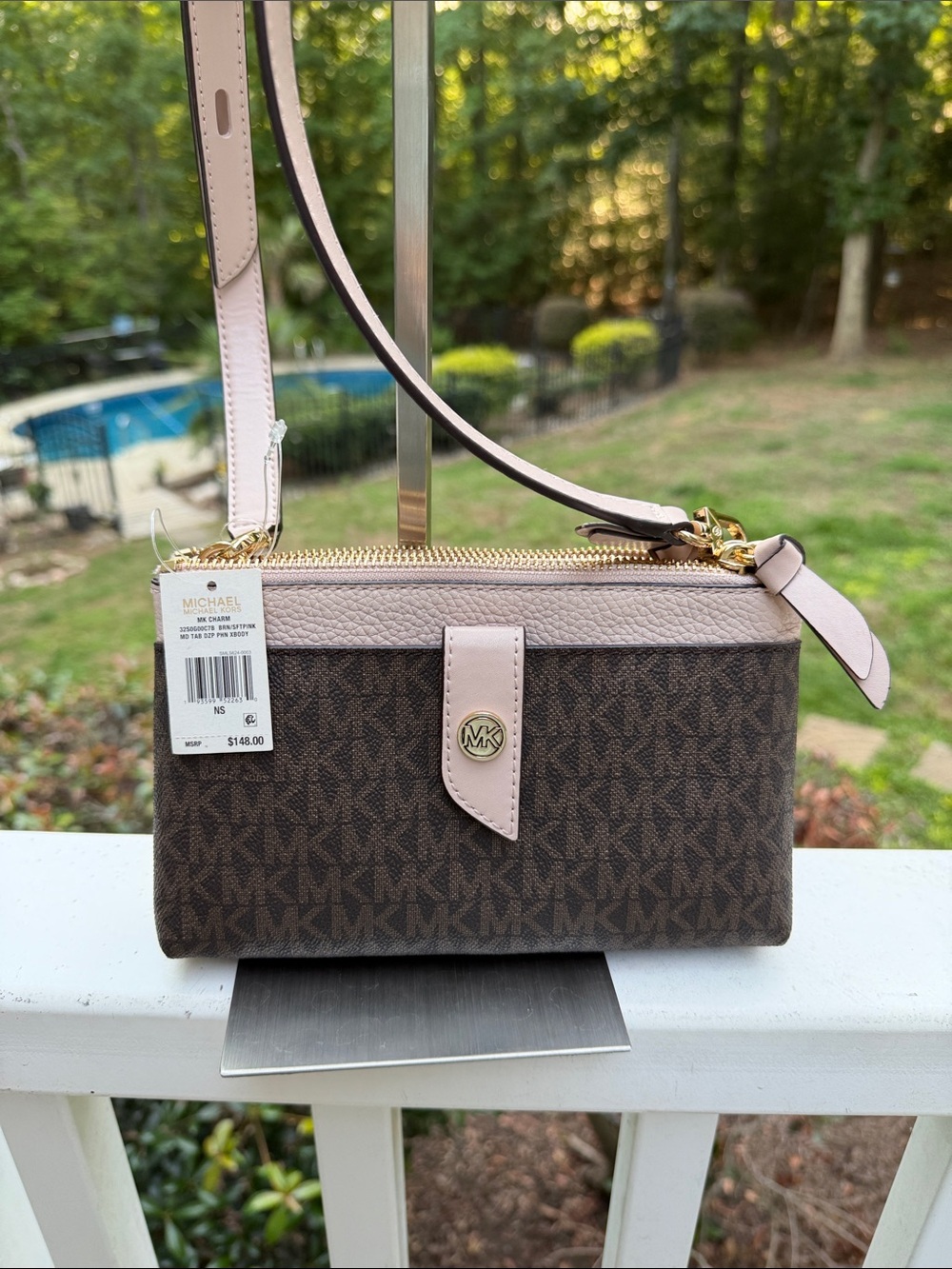 Michael Kors Brown Logo Crossbody with Light Taupe Strap NWT - Picture 12 of 17